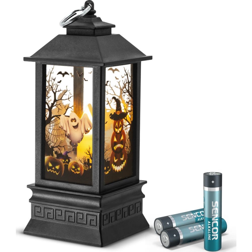 LED-Dekoration HALLOWEEN LED/3xAAA/warmweiβ Laterne mit Kürbissen