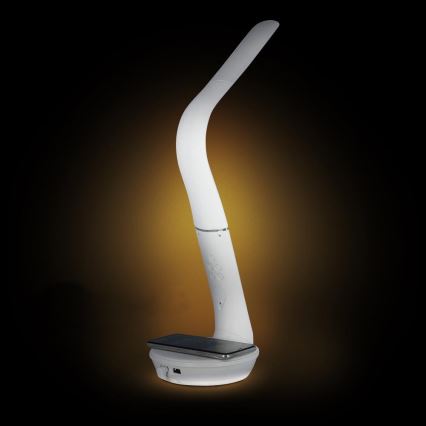 LED dimmbare Tischlampe mit kabelloser Qi 5W Ladestation und Display LED/6W/230V/1xCR2032 3000/4000/6000K Weiß