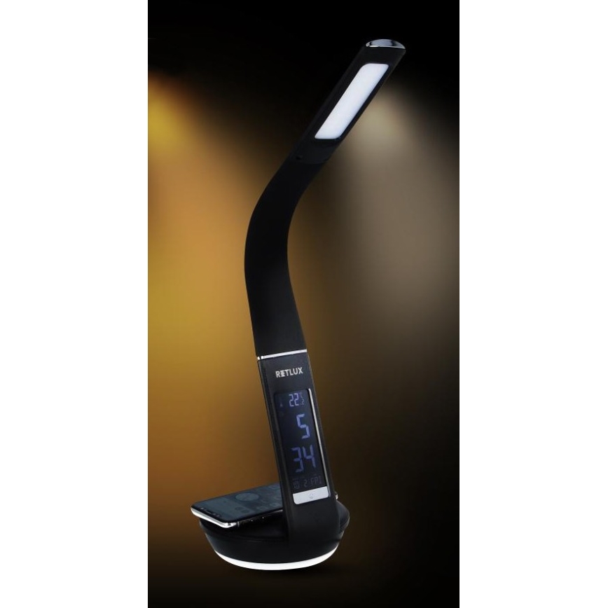 LED dimmbare Tischlampe mit kabelloser Qi-Ladestation 5W und Display LED/6W/230V/1xCR2032 3000/4000/6000K schwarz