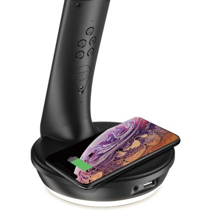 LED dimmbare Tischlampe mit kabelloser Qi-Ladestation 5W und Display LED/6W/230V/1xCR2032 3000/4000/6000K schwarz