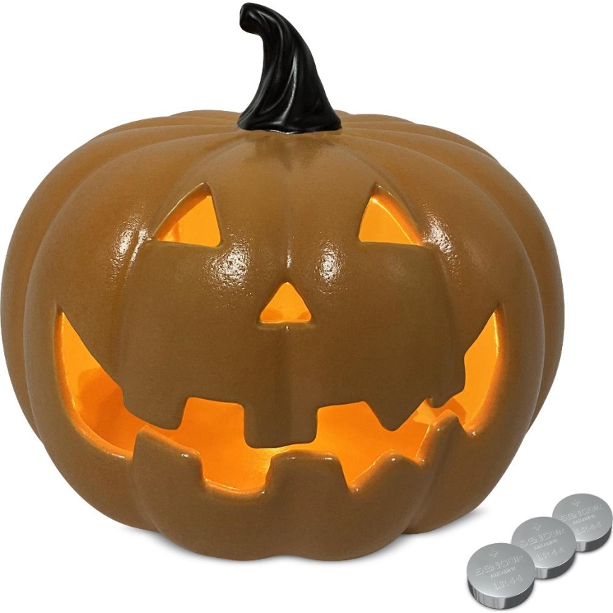 LED-Keramik-Kürbis HALLOWEEN LED/3xLR44/warmweiβ