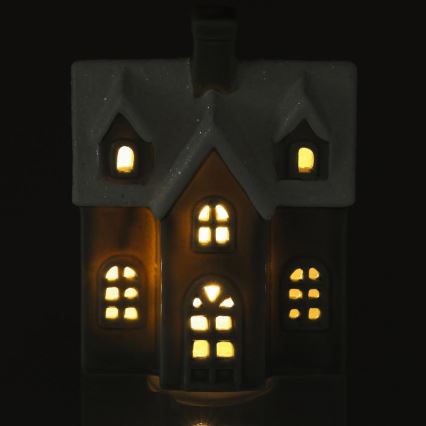 LED-Porzellan-Dekoration LED/2xLR44/warmweiβ Haus grau