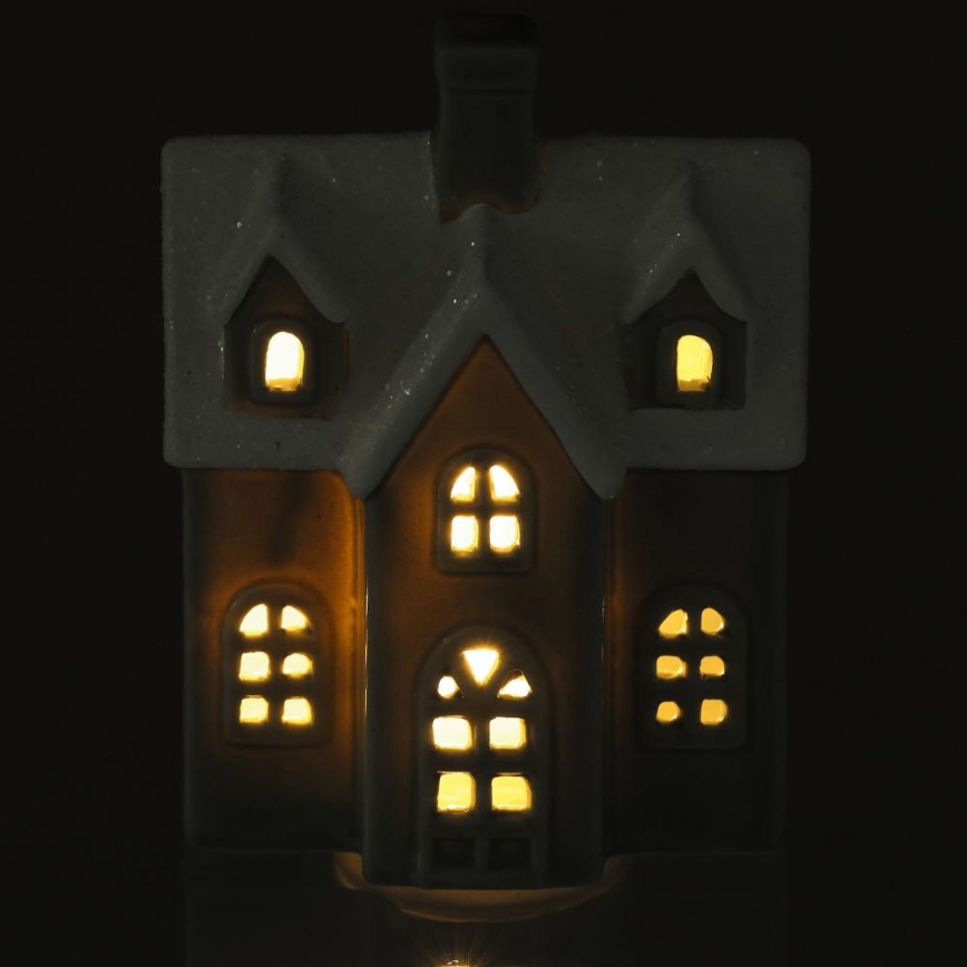LED-Porzellan-Dekoration LED/2xLR44/warmweiβ Haus grau