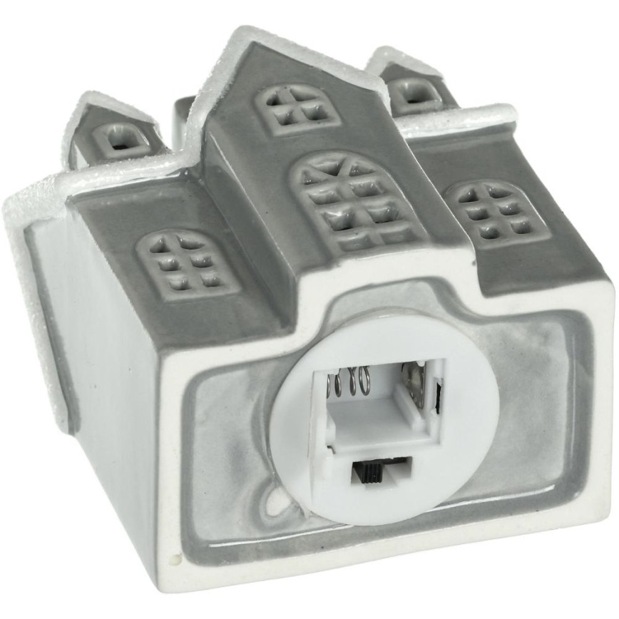 LED-Porzellan-Dekoration LED/2xLR44/warmweiβ Haus grau