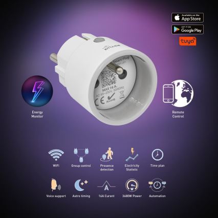 Smart-Steckdose 3680W/230V/Typ E/16A Wi-Fi Tuya