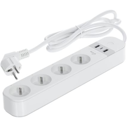 Smart-Verlängerungskabel mit Schalter 4Z Typ E + 2x USB-A + 1x USB-C 1,5m Wi-Fi Tuya weiß