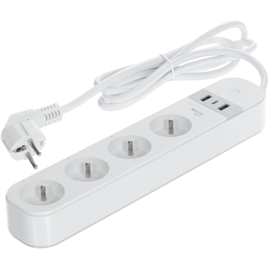 Smart-Verlängerungskabel mit Schalter 4Z Typ E + 2x USB-A + 1x USB-C 1,5m Wi-Fi Tuya weiß