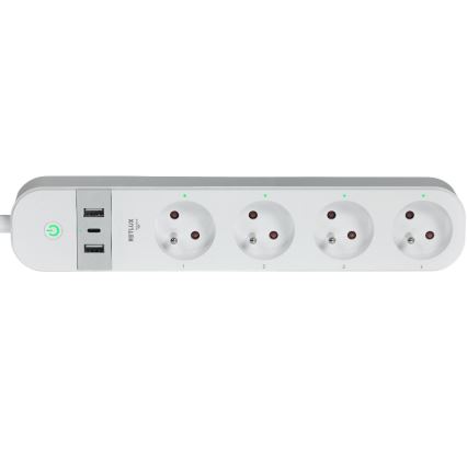 Smart-Verlängerungskabel mit Schalter 4Z Typ E + 2x USB-A + 1x USB-C 1,5m Wi-Fi Tuya weiß
