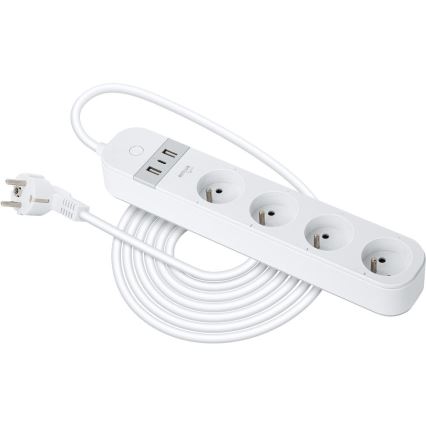 Smart-Verlängerungskabel mit Schalter 4Z Typ E + 2x USB-A + 1x USB-C 1,5m Wi-Fi Tuya weiß