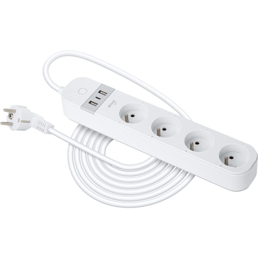 Smart-Verlängerungskabel mit Schalter 4Z Typ E + 2x USB-A + 1x USB-C 1,5m Wi-Fi Tuya weiß