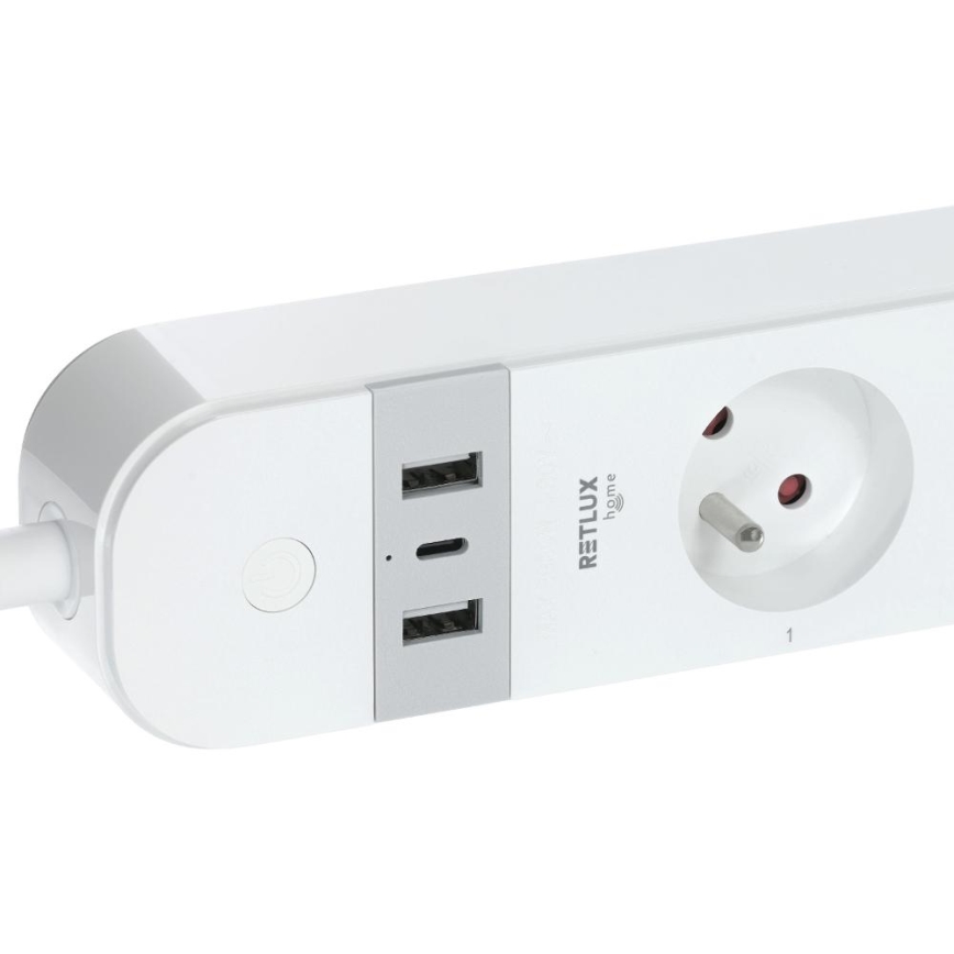 Smart-Verlängerungskabel mit Schalter 4Z Typ E + 2x USB-A + 1x USB-C 1,5m Wi-Fi Tuya weiß