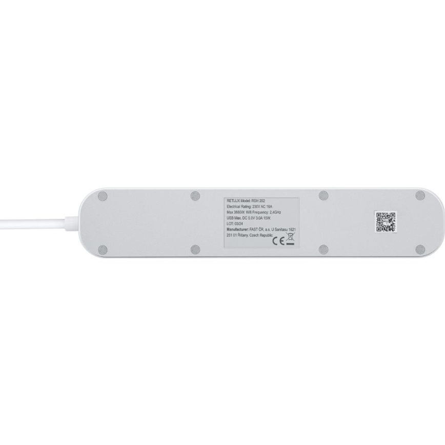 Smart-Verlängerungskabel mit Schalter 4Z Typ E + 2x USB-A + 1x USB-C 1,5m Wi-Fi Tuya weiß