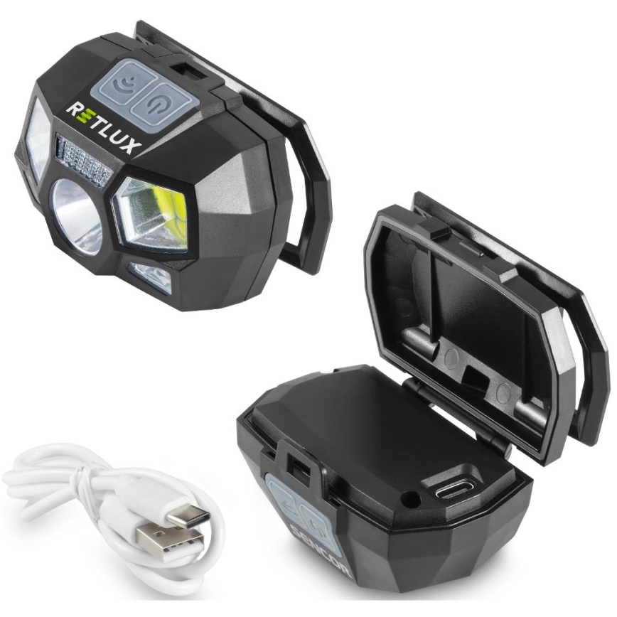 Wiederaufladbare LED-Stirnlampe mit Sensor, 3 W, 900 mAh, IP44, schwarz