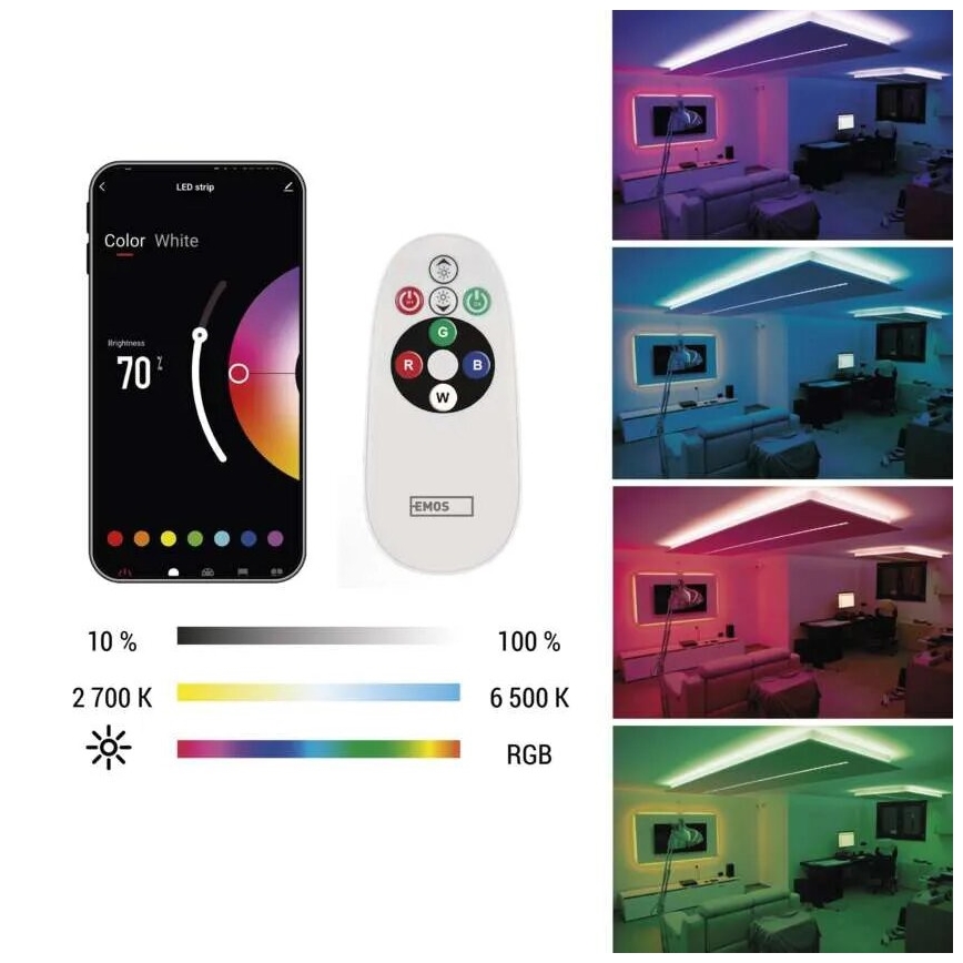 RGB+CCT Dimmbarer LED-Streifen GOSMART LED/11W/230V 2 m 2700-6500K IP44 Wi-Fi + Fernbedienung
