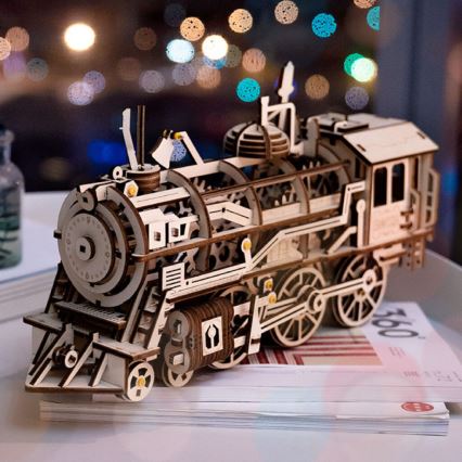 RoboTime - Mechanisches 3D-Holzpuzzle Dampflokomotive