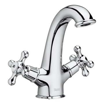 Roca A5A3A4BC00 - Waschtischarmatur + Ablaufgarnitur mit Überlauf CARMEN RETRO 17,8 cm glänzender Chrom