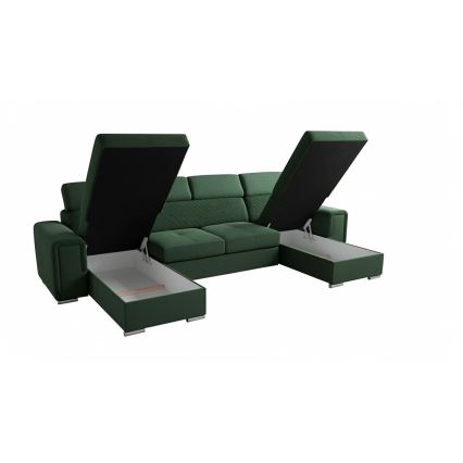 Ausziehbare Polsterecke mit universeller U-Form und Stauraum SALVADA grün