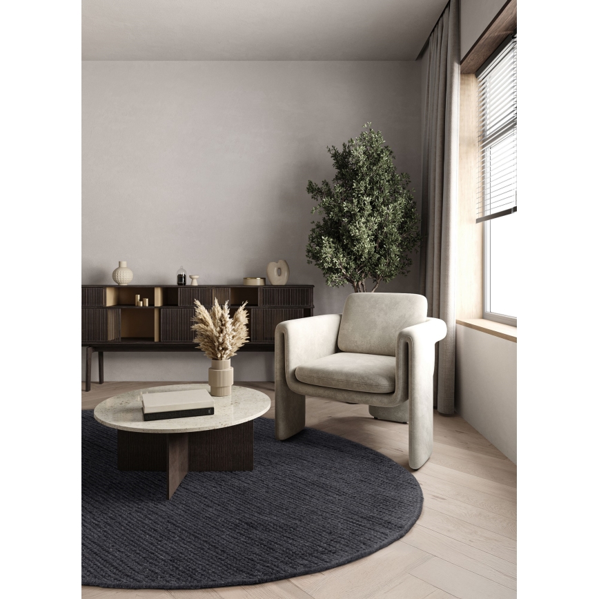 Runder Naturteppich FIR WOOL 160 cm 2600 g/m2 Anthrazit