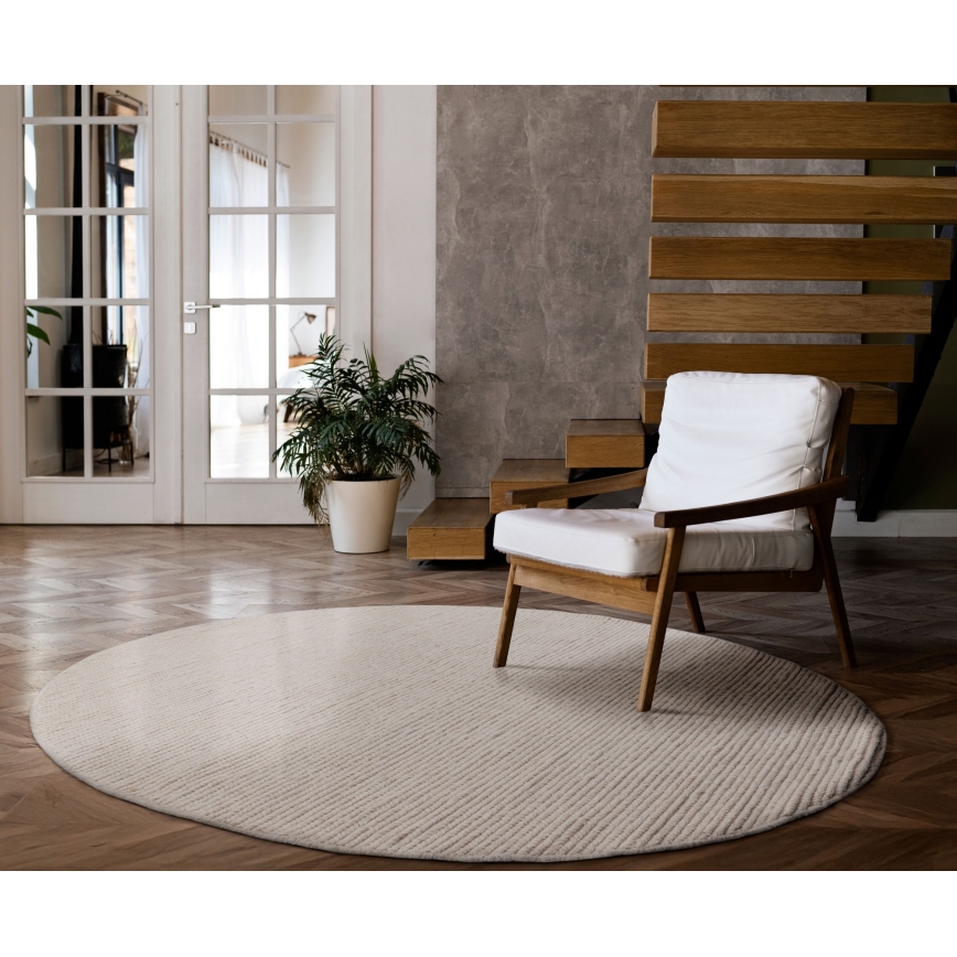 Runder Naturteppich FIR WOOL, Ø 160 cm, 2600 g/m², creme