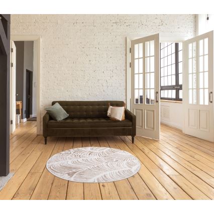 Runder Teppich SALAMANCA 100 cm beige/weiß/Blattmuster