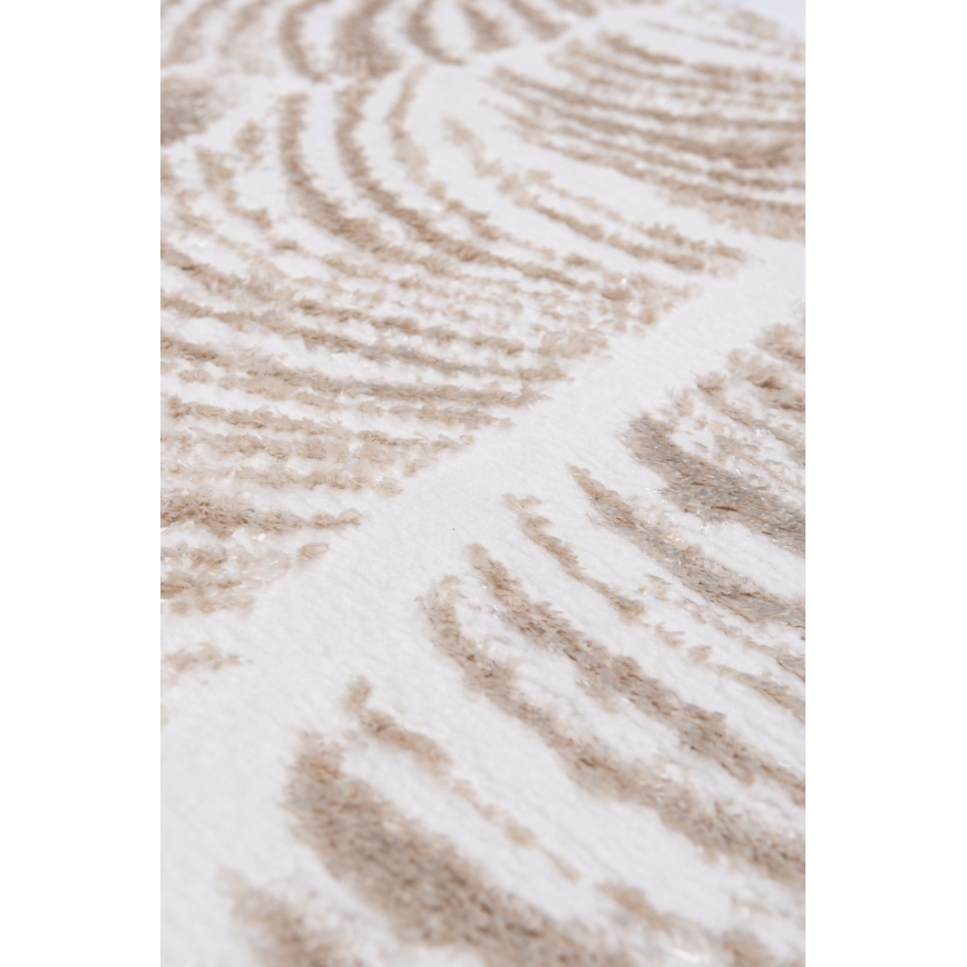 Runder Teppich SALAMANCA 100 cm beige/weiß/Blattmuster
