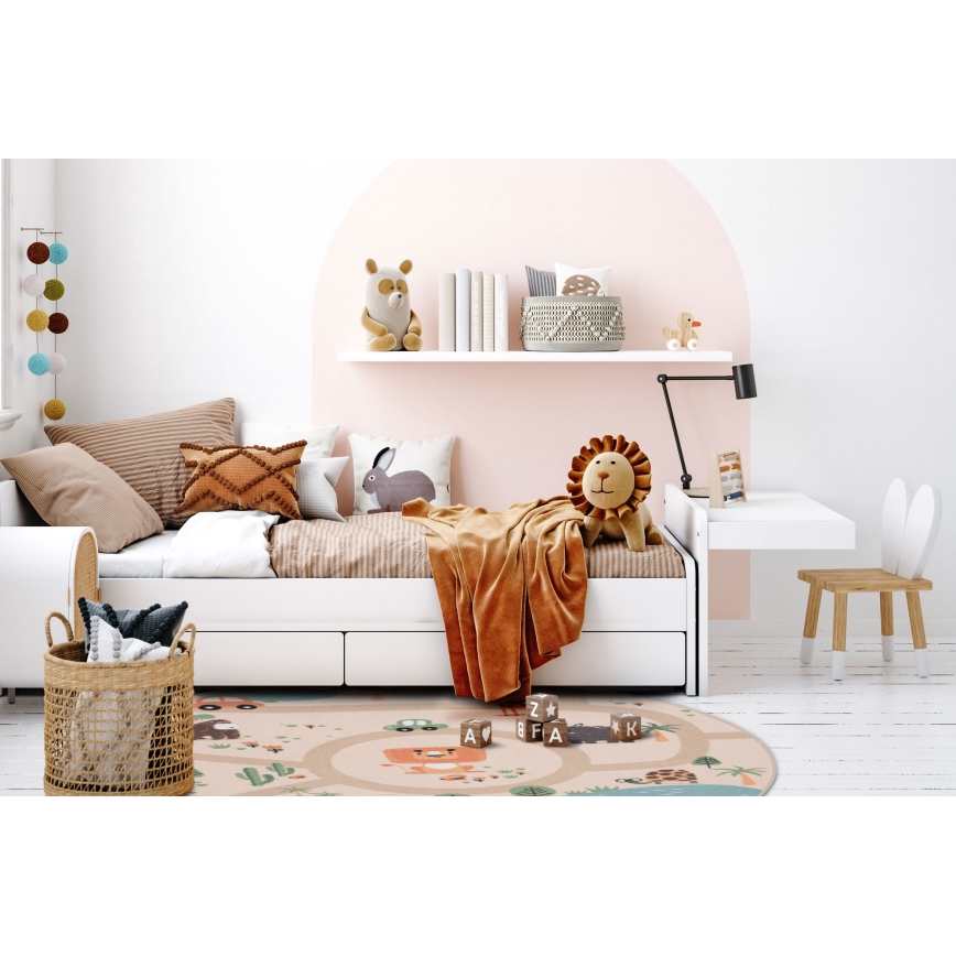 Rutschfester Kinderteppich ARES STREETS 160 cm beige/safari