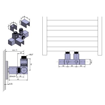 Sapho - Anschlusssatz für Mittelanschluss CUBE TWIN glänzender Chrom