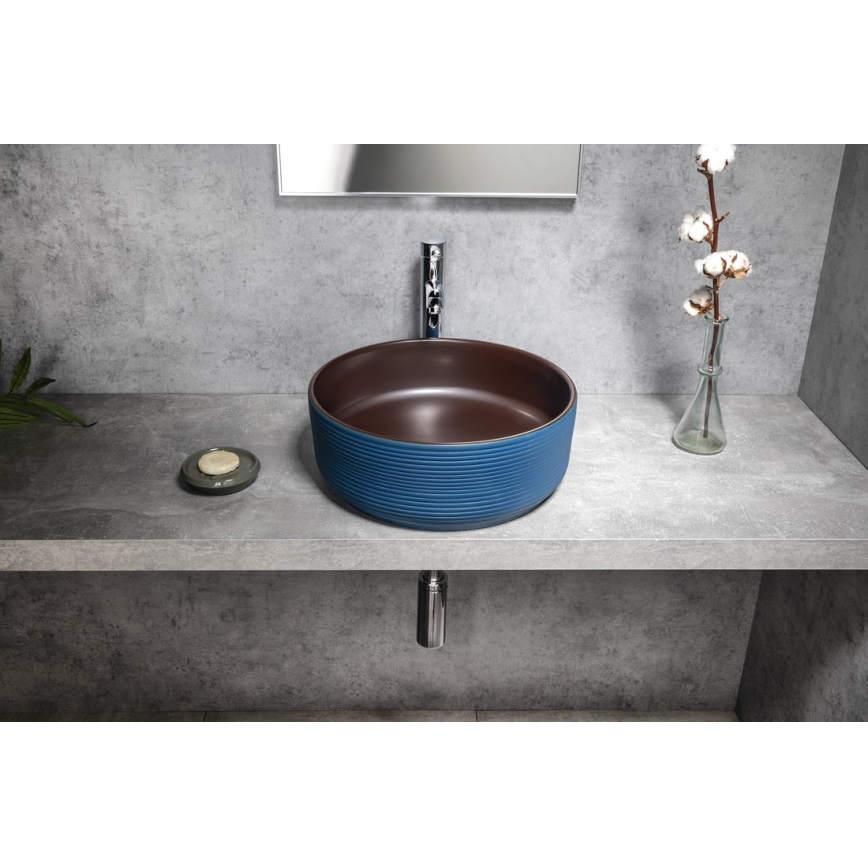 Sapho - Aufsatzwaschbecken PRIORI Ø 41 cm braun/blau