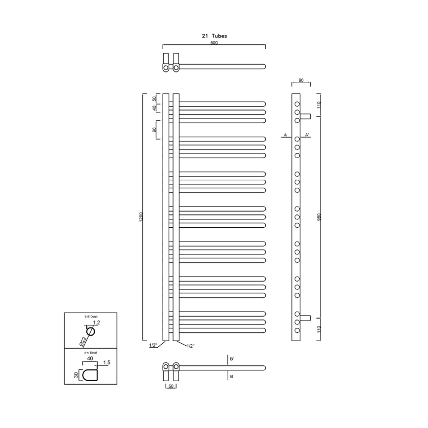 Sapho - Badheizkörper DORLION 120x50 cm glänzender Chrom