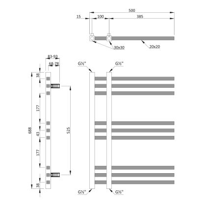 Sapho - Badheizkörper MAGDALENA 241W/230V 50x69 cm glänzender Chrom