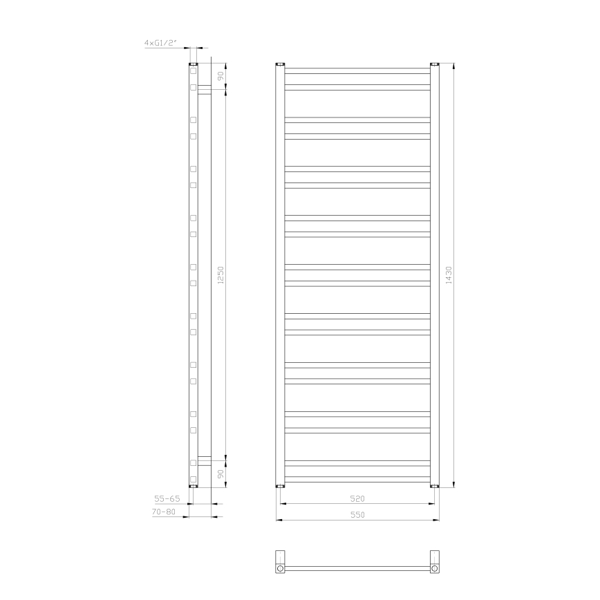 Sapho - Badheizkörper METRO DOS 143x55 cm mattweiß