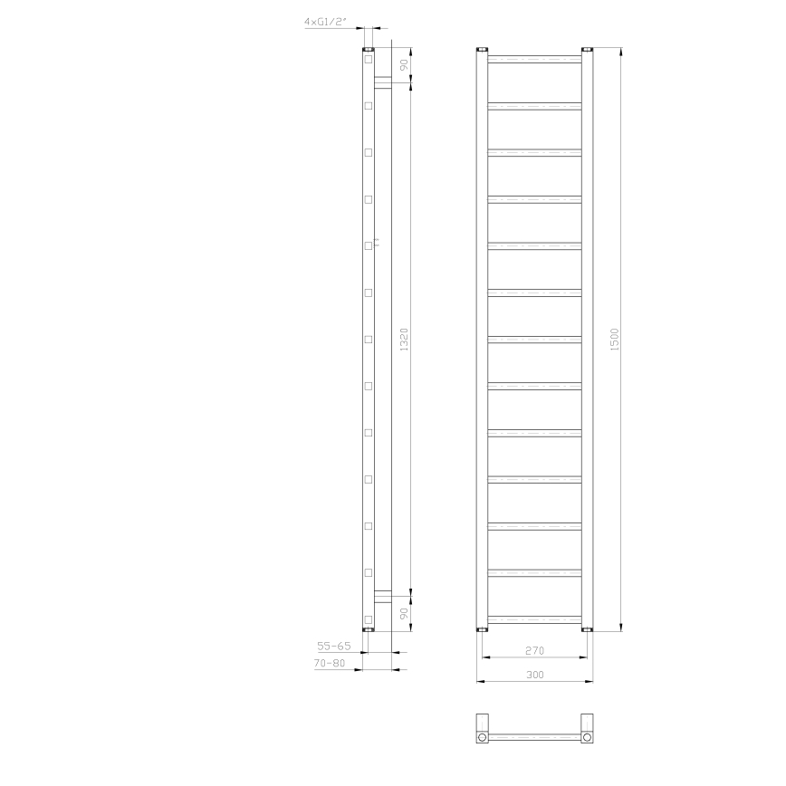 Sapho - Badheizkörper METRO LIGHT 150x30 cm weiß