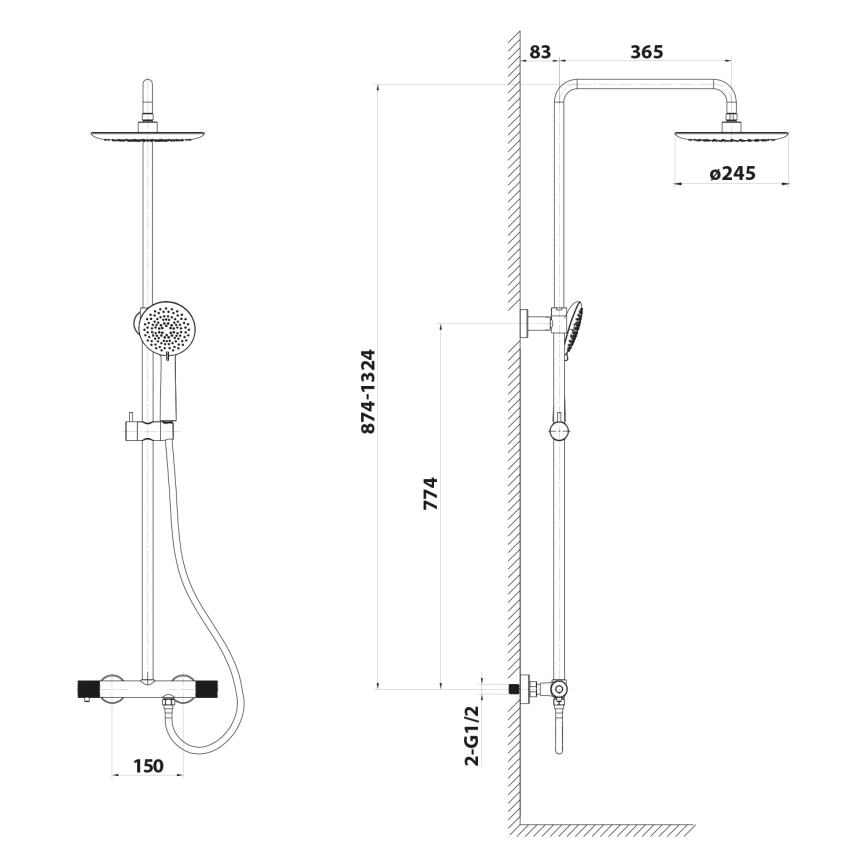 Sapho - Duschset mit Mischbatterie SOLARIS Hochglanz-Chrom