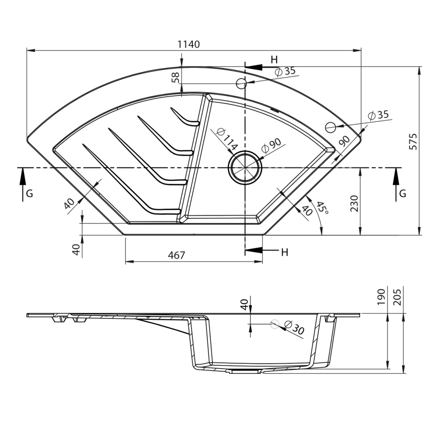 Sapho - Eck-Küchenspüle 114x57,5 cm Granit/Beige
