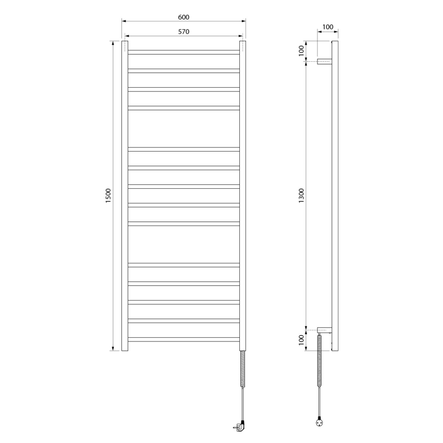Sapho - Elektrischer Handtuchheizkörper ESKINADO, 130 W, 150 x 60 cm, Edelstahl / glänzender Chrom