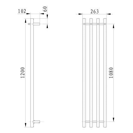 Sapho - Elektrischer Handtuchheizkörper PAPINADO 85W 120x26 cm glänzender Chrom rechts