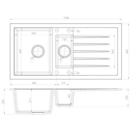 Sapho - Küchenspüle 100x50 cm Granit/schwarz