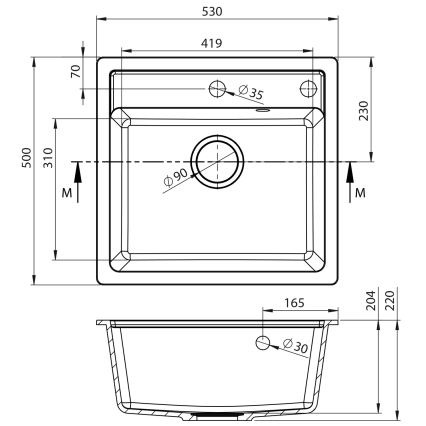 Sapho - Küchenspüle 53x50 cm Granit/schwarz