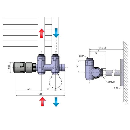 Sapho - Thermostatischer Anschlusssatz für Mittelanschluss TWIN COMBI links/Hochglanzchrom