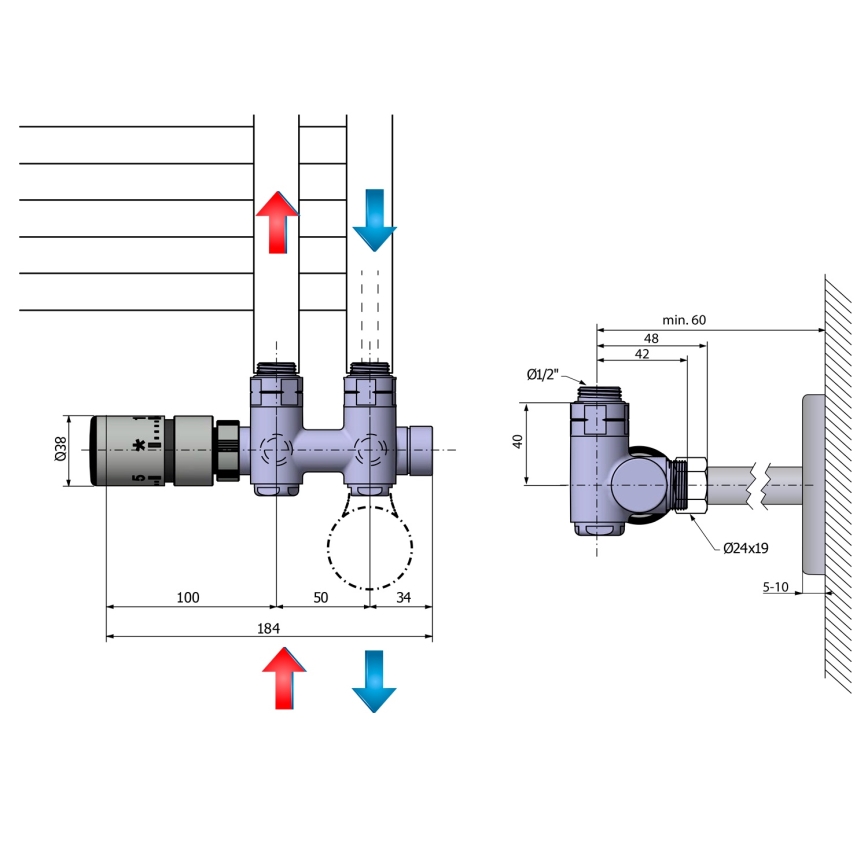 Sapho - Thermostatischer Anschlusssatz für Mittelanschluss TWIN COMBI links/Hochglanzchrom