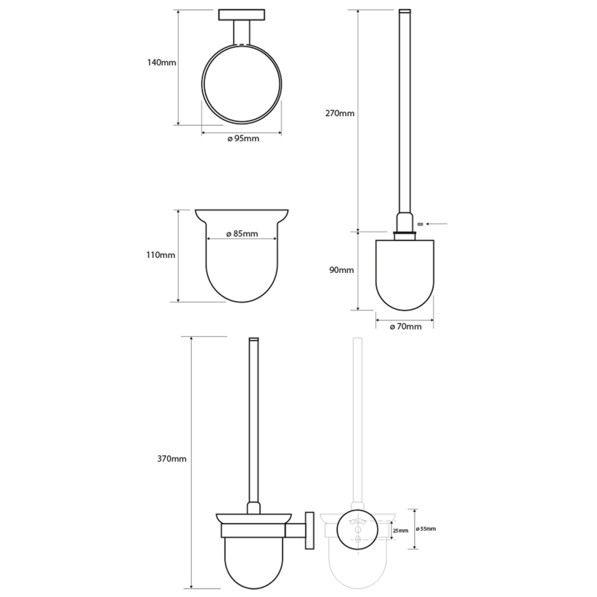 Sapho - Wand-WC-Bürste X-ROUND Milchglas/Weiß