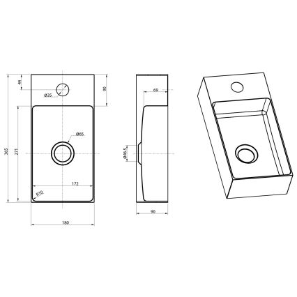 Sapho - Wandhängendes Waschbecken AURUM 36,5x18 cm matt kupferfarben