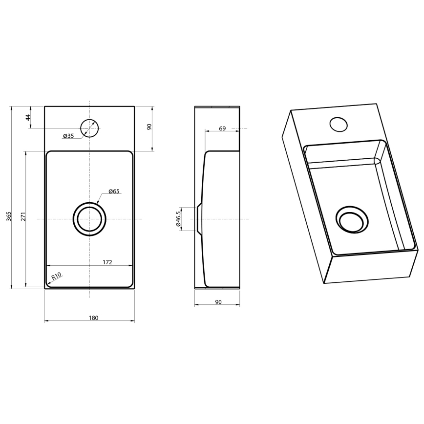 Sapho - Wandhängendes Waschbecken AURUM 36,5x18 cm matt kupferfarben