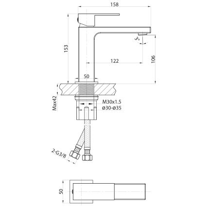 Sapho - Waschbeckenarmatur CUBEMIX 15,3 cm Messing