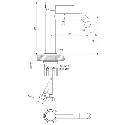 Sapho - Waschbeckenarmatur ICONIC 18,7 cm glänzendes Chrom