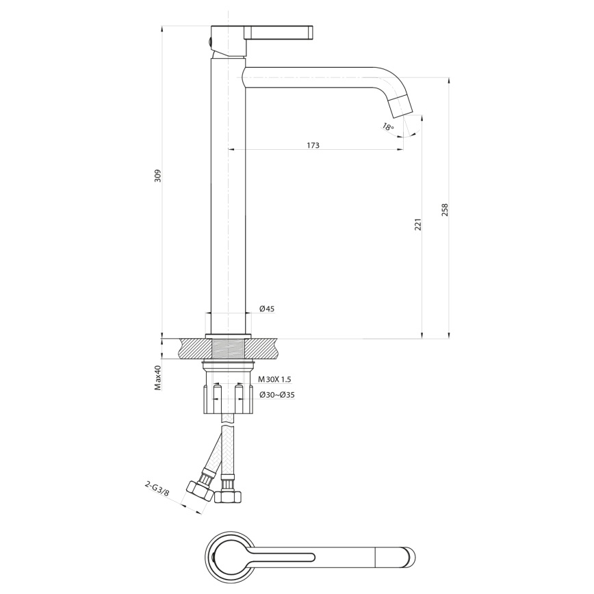 Sapho - Waschbeckenarmatur ICONIC 30,9 cm glänzendes Chrom