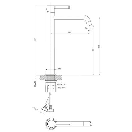 Sapho - Waschbeckenarmatur ICONIC 30,9 cm matt schwarz