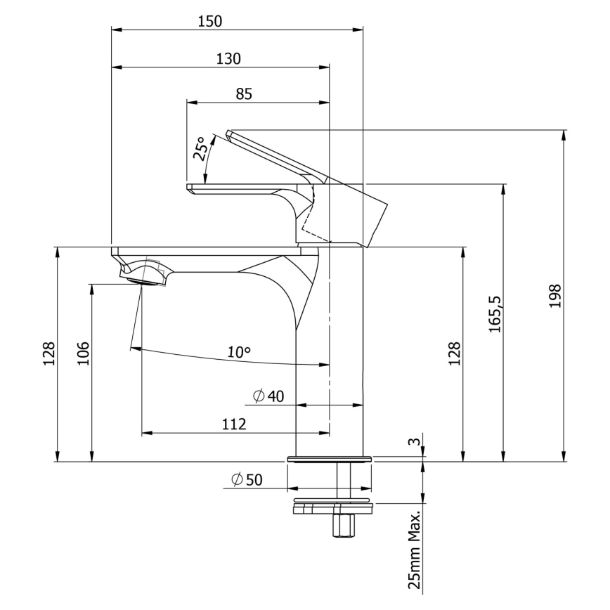 Sapho - Waschbeckenarmatur PAX 16,5 cm matt schwarz