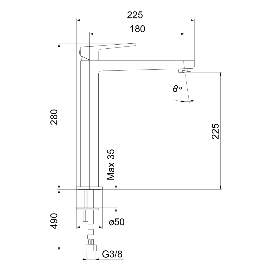 Sapho - Waschtischarmatur TURSI 28 cm matt schwarz