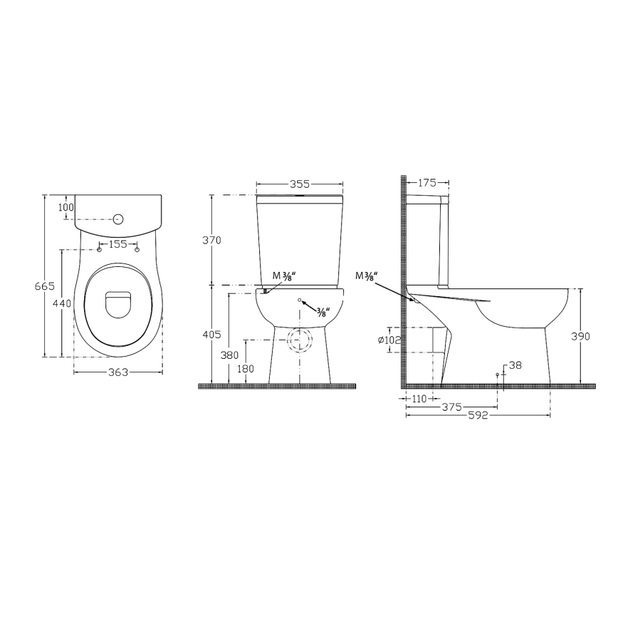 Sapho - WC-Kombi mit Bidetbrause, hinterer Ablauf, Keramik/weiß